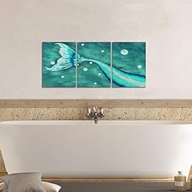 #N/A Mermaid Fish Painting Mermaid Decor Canvas Wall Art Blue Ocean Pictures Canvas Prints Framed Ready To Hang 12"x16"x3 Panels 41kIuhOECEL. SS280