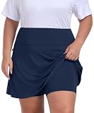 Mofiz Women'S Plus Size Skorts With Pockets Tennis Golf Skirt With Shorts Knee Length High Waisted Athletic Workout Skort 2Xl Navy Blue