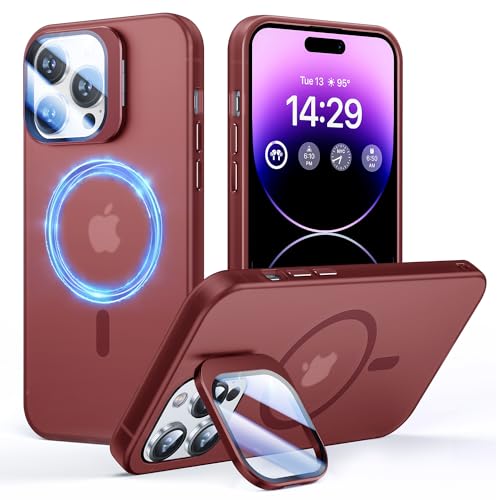 Coque protection militaire iPhone 14 Pro anneau caméra rouge vin