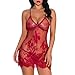 Produktbild TTLOVE_Damen Sexy Negligee Spitze Reizwäsche Nachthemd Nachtwäsche Mini Nachtkleid Dessous mit String (Wein,M)
