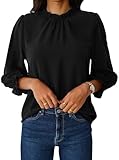 Avanova Women Polka Dot Long Sleeve Blouse Shirts Work Mock Neck Ruffle Top, Black, X-Large