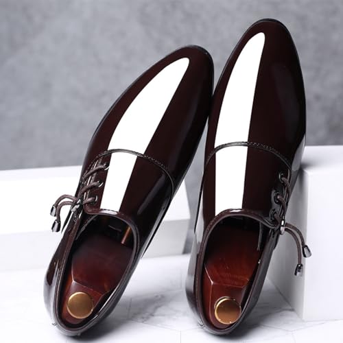 Mens Fashion Patent Leather Derbys Pointed Toe Lace Up Shoes Formal Business Office Work Dress Shoes4