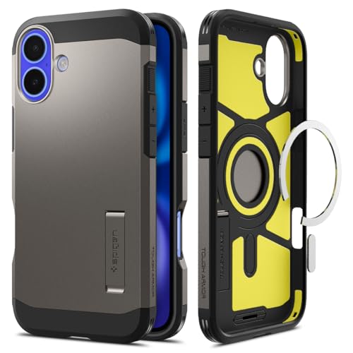 Spigen for iPhone 16 Case, Tough Armor (Ai) MagFit [Compatible with Magsafe] [Kickstand] [Military-Grade Protection] - Gunmetal