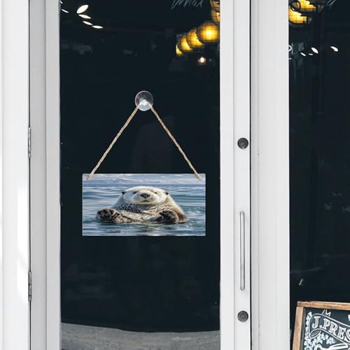 Letrero de madera de nutria marina personalizado adorno rústico rectangular para colgar 8