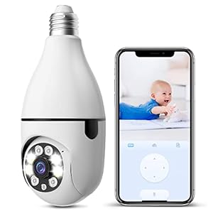 Wireless WiFi Lightbulb Security Camera Outdoor – 1080p Smart 360° Pan/tilt Panoramic IP Camera for Home Security 2.4Ghz…