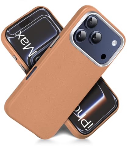 Image of WOW IMAGINE Back Cover for iPhone 17 Pro Max | Shockproof Tough Leather Texture Hard Mobile Case | Ultra Slim Non-Slip Grip | Inner Velvet Fabric | Metal Camera Ring - Tan Brown