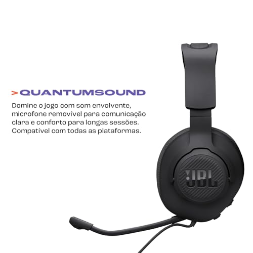 JBL, Fone de Ouvido Com Fio, Quantum 100M2, Headset Gamer, Over Ear, Microfone Removível - Preto