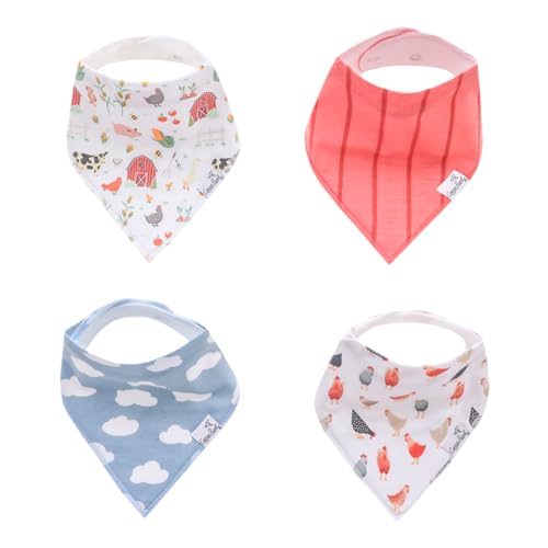 Image of Copper Pearl 4 Pack Soft Cotton Baby Bibs for Drooling and Teething, Absorbent Drool Bibs for Baby Girl and Boy, Adjustable to Fit Newborns to Toddlers, Tons of Styles (Farmstead)