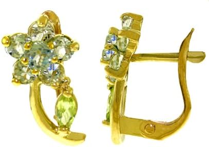 Galaxy Gold GG 1.72 Carat 14k Solid White Gold Natural Aquamarine and Peridot Flower French Clip Earrings
