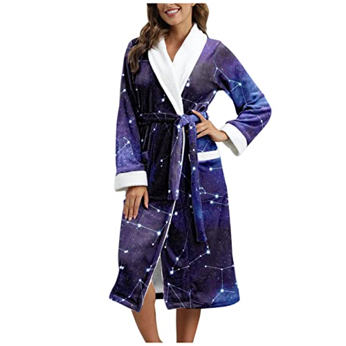 Albornoz largo para mujer, ligero, estampado de estrellas, hasta la rodilla, ropa de descanso, suave, cómoda, cuello en V, manga larga, acogedora, moderna, con bolsillos, ropa de dormir suelta, bata