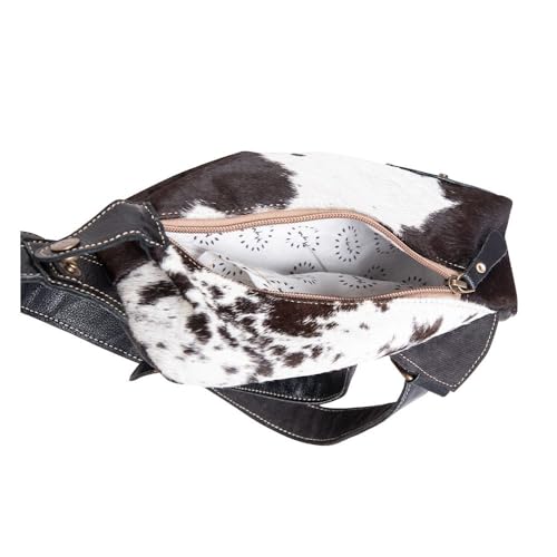 Image of Myra Bag Sling Bag for Women - Western Upcycled Canvas Hairon Leather Crossbody - Black & White