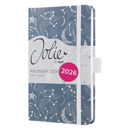 SIGEL J6348 Agenda settimanale Jolie 2026-1 anno - circa A6 - Cosmic Fantasy Blue - 2 pagine = 1 settimana - copertina rigida - 80 g/m² - blu/bianco - 174 p. - certificazione FSC