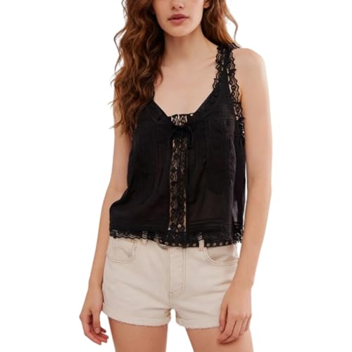 Gilet sans manches en dentelle avec boutons avant pour un look fluide