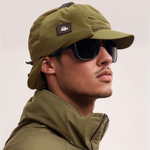 Croogo Winter Baseball Cap with Earflaps Flat Brim Trapper Hat Russian Hats Waterproof Snow Eskimo Ski Hat for Cold Weather3