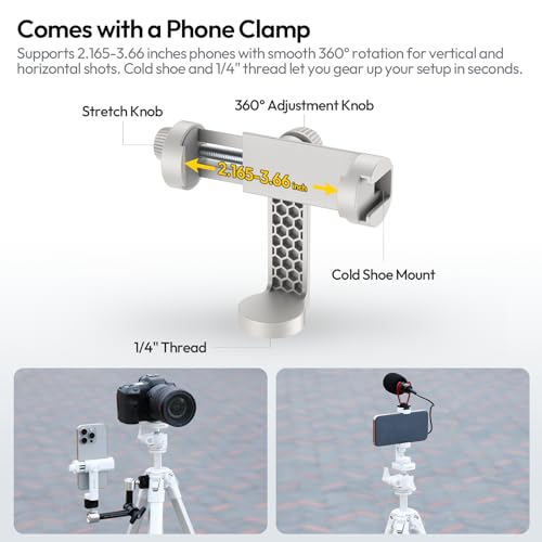 Image of ULANZI Camera Travel Tripod White, 61.5 inch Foldable Aluminum Tripod with UKA Quick Release Plate for Phone Sony Canon Camera, Video Shooting Vlogging Portable Monopod w Phone Clamp Holder Carry Bag