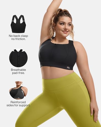 Image of High Impact Sports Bras Non Pads Zip Front Adjustable Racerback Bra for Large Bust Women Workout Running