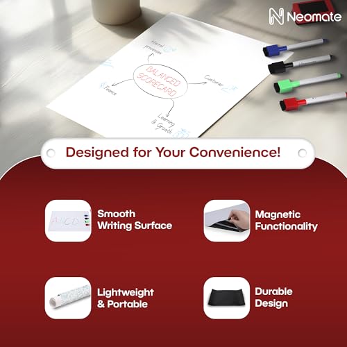 Image of Vinyl Magnetic Dry Erase White Board Sheet | Includes 4 Marker Pens, 1 Eraser | 43x28 cm | Daily Planner, Reminders, Self-Care Notes for Kids & Adults