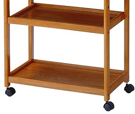 Image of 3-Tier Solid Wood Rolling Bar Cart, Wine Serving Trolley (3 tier, Brown Polish) (Style 16)