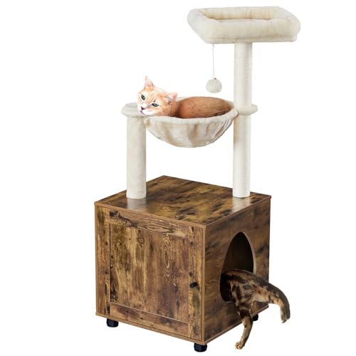 Yaheetech Albero Tiragraffi per Gatti con Lettiera Mobili con Posatoio Cestino Tiragraffi Corda in Sisal 53× 48 ×125 cm Rustico Marrone