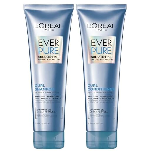 L'Oreal Paris EverCurl Sulfate Free Shampoo and Conditioner Kit for Curly Hair, Lightweight, Anti-Frizz Hydration, Gentle on Curls, with Coconut Oil, 8.5 Ounce, Set of 2 (Packaging May Vary)