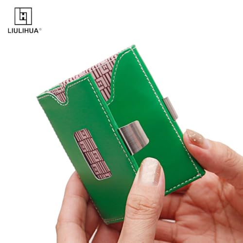 Image of LLH Leather Trifold Wallet - RFID Blocking with Stainless Steel Locking Clip Wallet, Minimalist Front Pocket RFID Blocking Credit Card Holder (grenn-c)