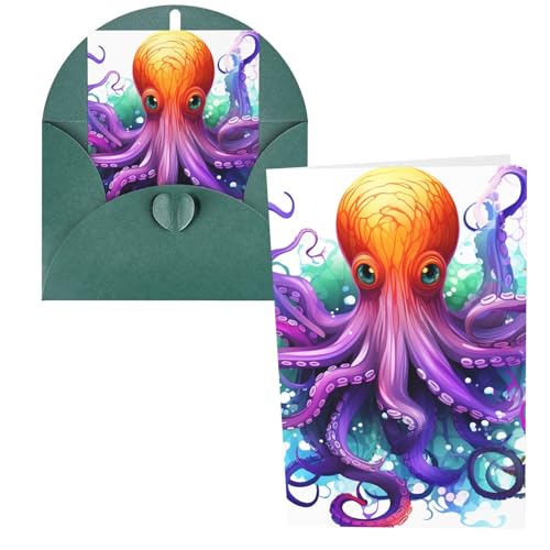 QMNSEHF カラフル タコ グリーティングカード 封筒付き Thank YouCard Happy Birthdayカード 女性用 男性用 クリスマス ハロウィン 結婚式 空白 ノートカード あらゆる機会 グリーティングカード 4x6