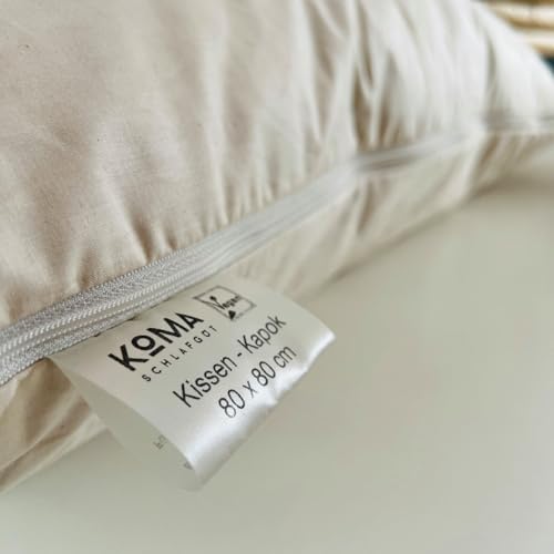 KOMA schlafgut Kapok Kopfkissen Classic, vegan, nachhaltig, Bio Premium Qualität Made in Germany aus Kapokfasern, Allergiker geeignet, atmungsaktiv (80 x 80 cm)