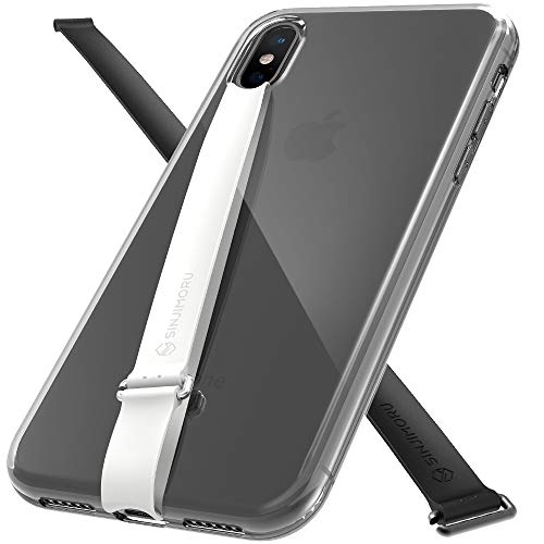 Sinjimoru 伸びるストラップ 付iPhoneXs Max透明ケース ワイヤレス充電対応のTPU+PC製 薄型 耐衝撃 クリアケース 落下防止 片手操作できるC型クリップ取り付け方式のシリコンストラップリング カメラレンズ スマホ全面保護ケース。 AirClo-Loop for iPhoneXs Max