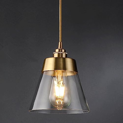 Suspension en verre cylindrique et laiton E27 pour chevet de chambre