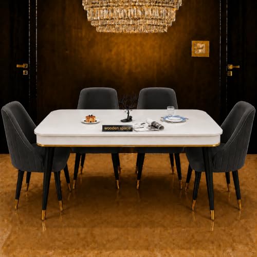 Image of WOODEN SPACE 4 Seater Wooden Dining Table Set | Urban Marble Top Dining Table with Chairs for Dining Room & Kitchen (Modern Infinity Dark Grey) (54 x 36 x 30 inch)