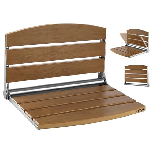 VEVOR Foldable Shower Seat Wall Mounted, 17.7" Folding Shower Bench with Supportive Backrest, Fold-Down Bathroom Corridor Seat with Stainless Steel Frame for Adults Seniors, 400LBS Loading by VEVOR - Used condition - CA$96.46