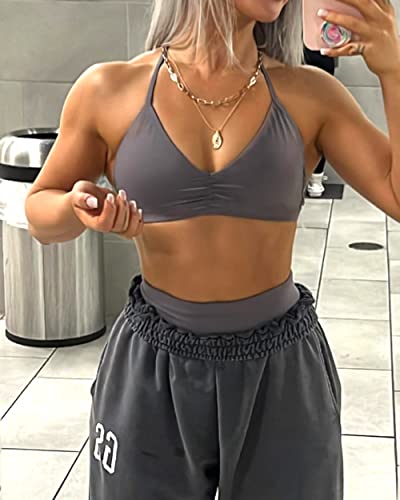 Image of Danysu Backless Sports Bra Soft Workout Tops with Removable Padded Yoga Training Bras Strappy Going Out Top