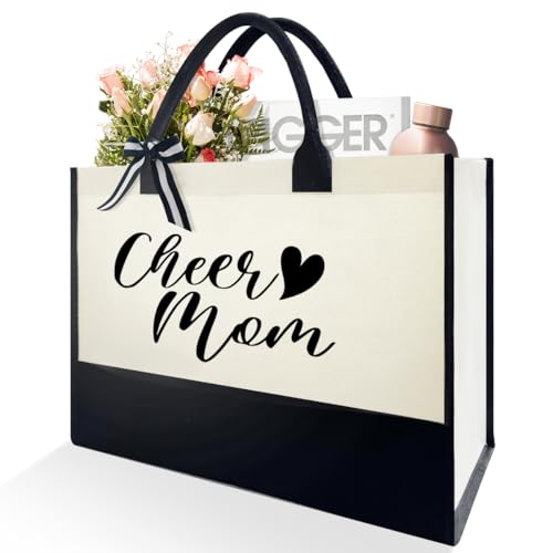 coimiao Cheer Mom Tote Bag Gifts, Mom Gifts from Daughter Son, Cheerleading Gifts for Women, Mothers Day Gifts for Mom, Christmas Retirement Birthday Gifts for Cheerleader Mother Mom Mum, Black and