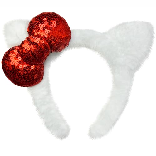 Kobataro Kitty Ears Headband Bow White Cat Ear Hair Accessories Kitten Costume Birthday Party Gifts Stuff for Women
