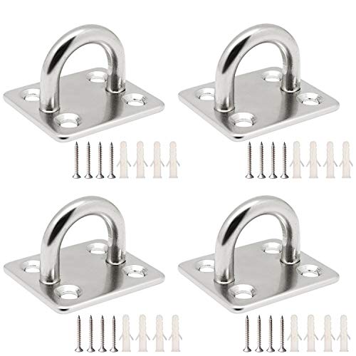 youtu Eyebooks, Stainless Steel Deckplate, Mounting Hooks, Mast Plate with Eyelet, 6mm Screw Holes, 304 Stainless Steel, Wall Hooks for Hanging Chair, Sun Sail and Much More, 35x40mm