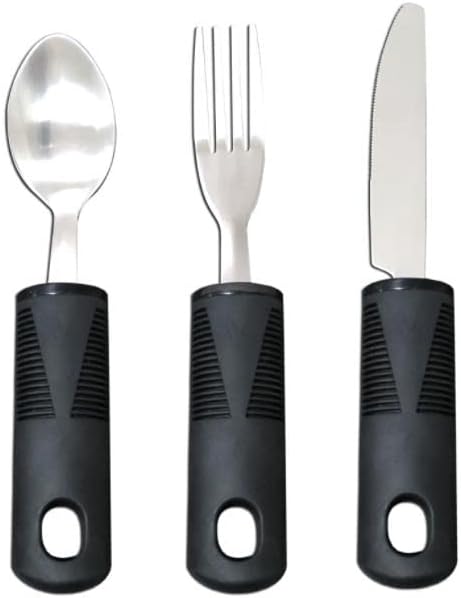Miniatura 2 de Utensilios adaptativos Cuchillos con peso, tenedores y cucharas, juego de cubiertos para la artritis para ancianos, agarre débil, agarre fácil para