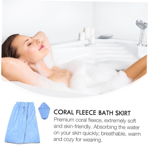 Toalla de baño tipo falda y gorro azul ifundom, ideal para tus rutinas de belleza y viajes 7
