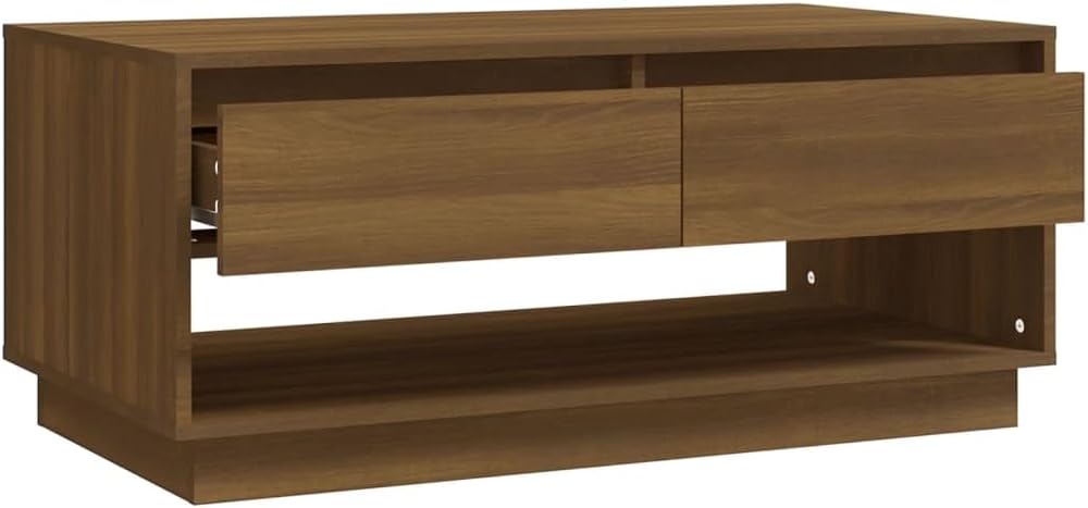 vidaXL Brown Oak Coffee Table with one drawer open