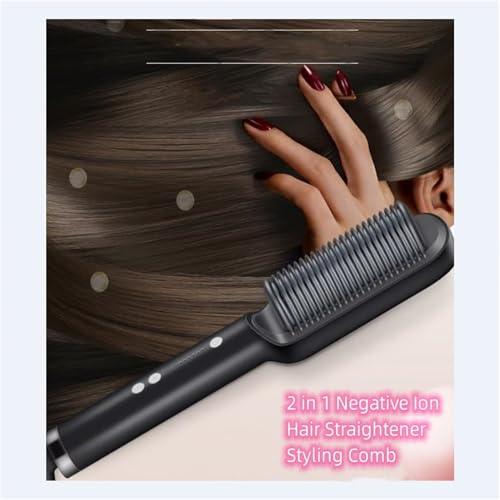 Plancha para el cabello y cepillo alisador 2 en 1 con tecnología cerámica, anti-quemaduras, con gancho para colgar y cable giratorio de 360° miniatura 3