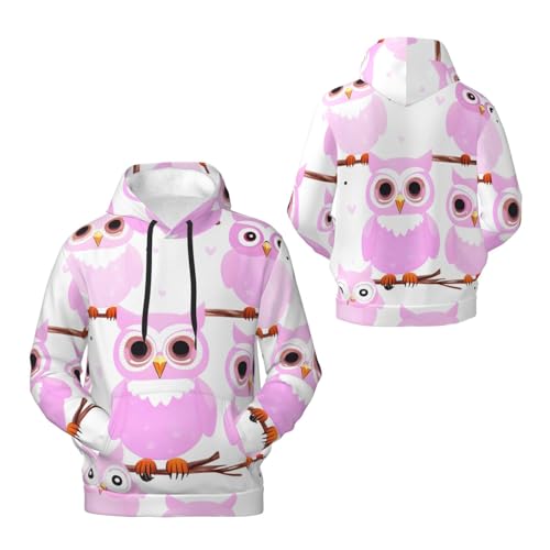 Men's Fleece Pullover Hoodies, Cute owl Printed Casual Drawstring Hooded Sweatshirts Hoodies3