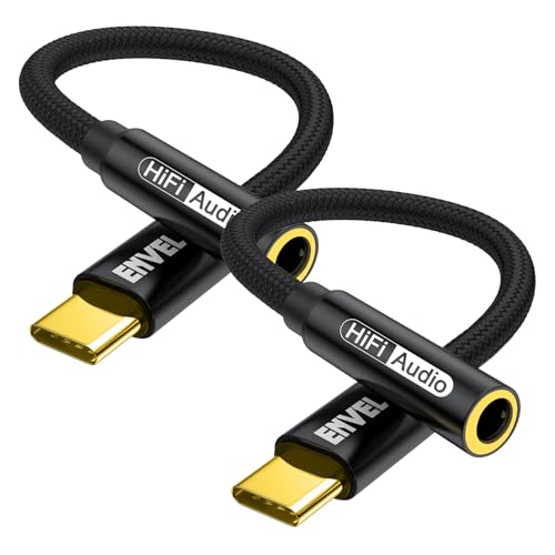 ENVEL 2 Unidades USB C a Jack de 3,5 mm, Adaptador Auxiliar Tipo C a Conector para Auriculares, Cable de Chip DAC de Audio Compatible con iPhone16/16 Pro/16Pro MAX, Galaxy S25 Ultra/S24+ /S23 FE/S22