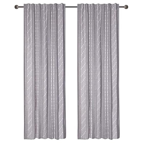 Homebia Designs Cotton Ribbed Reverse Tab Top Window Panels for Living Room, Kitchen, Farmhouse, Machine Washable for Easy Care - 50x84 Inch - Grey White Set of 2 Cover