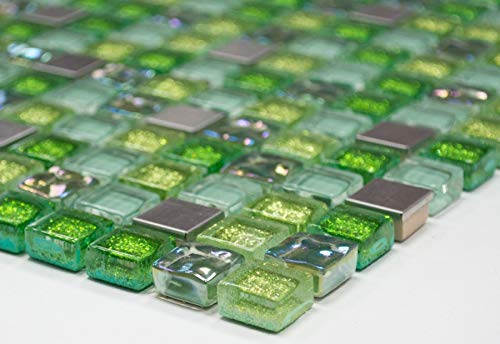 Mosaïque Cristal Inox Verre Vert 92-0506_b - 1 Plaque Mosaik-Netzwerk