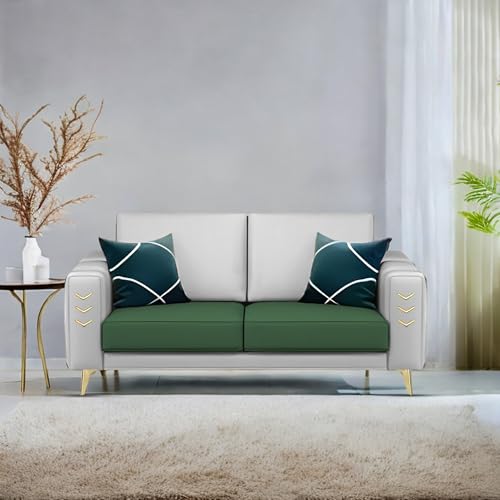 Image of Casaliving Falco 2 Seater Sofa Set for Living Room (Green Grey Fabric) Premium Fabric Sofa