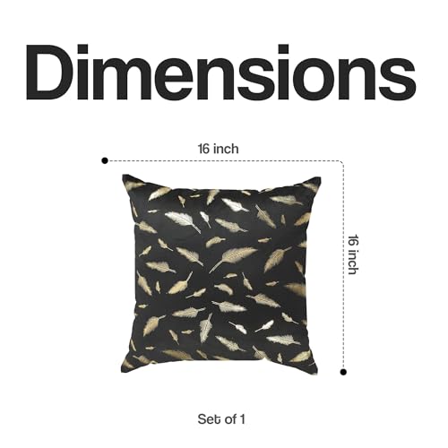 Image of Yellow Weaves Foil Printed Velvet 250 TC Cushion Cover 16 X 16 Inches, 1 Piece, (Black)