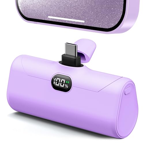 Handy Purple USB C Power Bank Portable Phone Charger With Stand, 5000mah Mini Battery Pack Backup Charger with Digital Display for iPhone 17/16/15 series, Littile Mobile Charger for Samsung/Google/LG