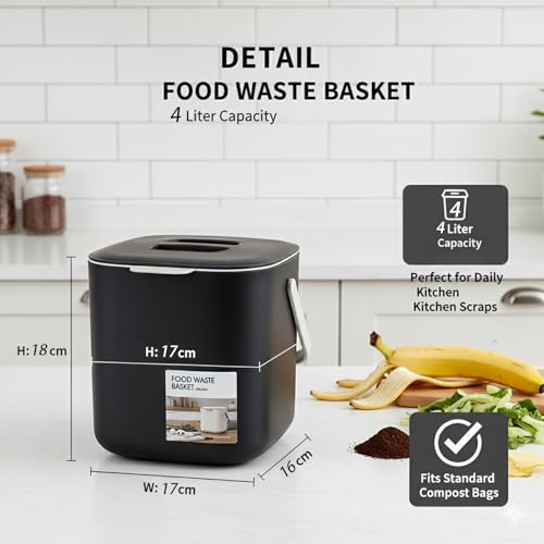 Kleiner Biomülleimer Küche, 4L Biomülleimer Küche mit Sieb - Geruchsneutral, Spülmaschinenfest für Kompostierung, Wohnküche und Balkon (Lila)