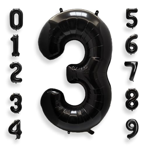 Image of AULE 40 Inch Big Black 3 Balloon Number Large Foil Helium Number Balloons 0-9 Jumbo Giant Happy 3rd Birthday Party Decorations for Boy or Girl Huge Mylar Anniversary Party Supplies