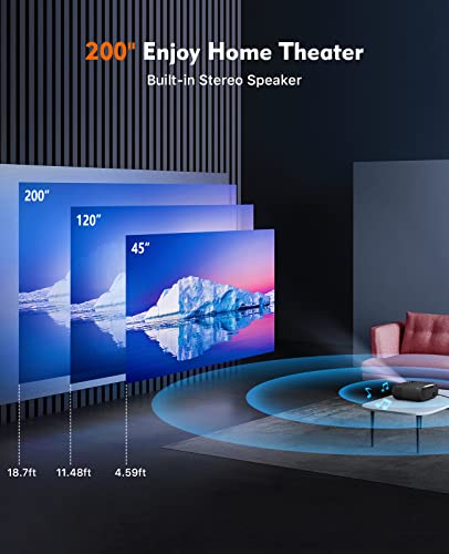 Image of ELEPHAS Mini Projector, Full HD 1080P and 180 inch Display, Portable Home Theater Projector with 50,000 Hours LED Lamp Life, Compatible with USB /HD /SD /AV /VGA Interfaces