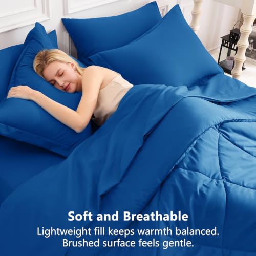 Image of CozyLux Full Size Comforter Sets Classic Blue - 7 Pieces Bed in a Bag Full, Luxury Soft Bed Set for All Seasons, Bedding Set with Down Alternative Comforter, Sheets, Pillowcases & Shams